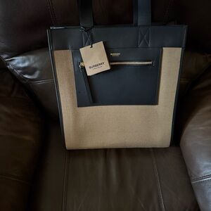 Burberry Men's Black and Tan Briefcase